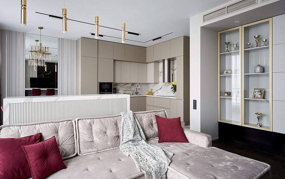 Эргономичная кухня Ханна Стил с цилиндрической вытяжкой