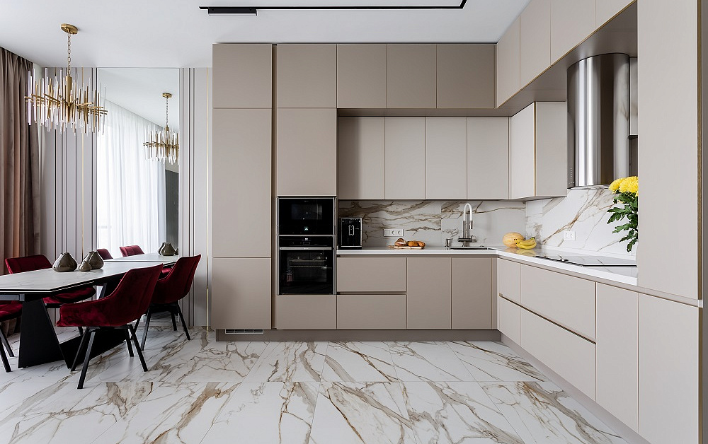 Эргономичная кухня Ханна Стил с цилиндрической вытяжкой