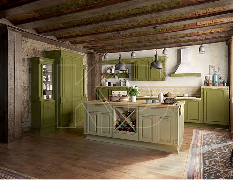 Угловые кухни оливкового цвета