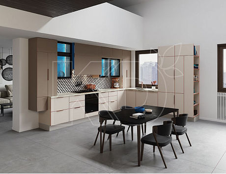 дизайн белой с бежевым кухни