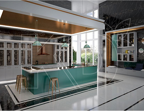 дизайн кухни в бело-зеленых тонах