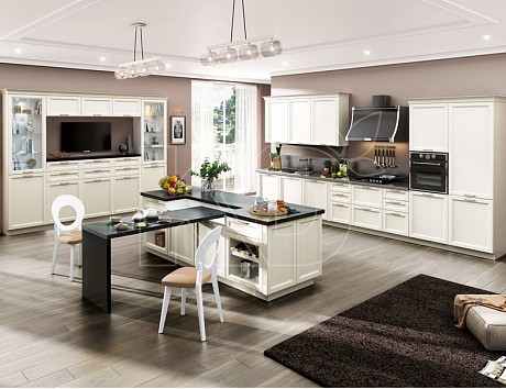 Белый фасад кухни классика